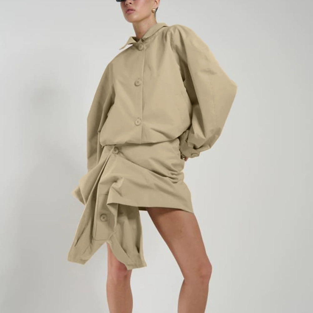 Zara Fall Winter Solid Loose Single Breasted Long Sleeve Jacket Removable Hood